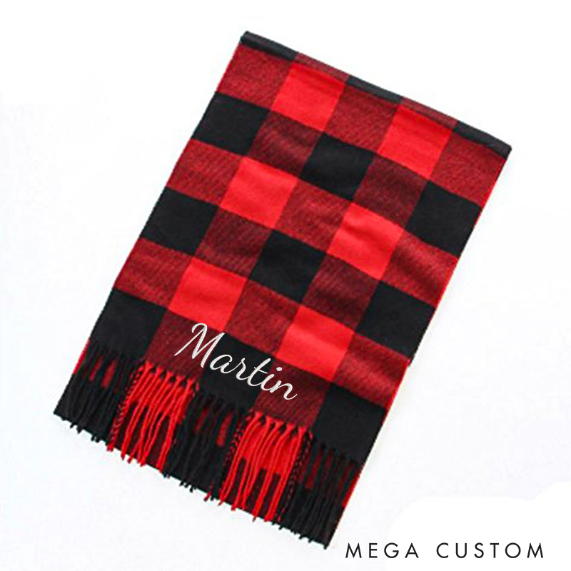 Personalised Name Embroidered Scarf for Men Custom Monogram Scarf Winter Long Scarves Gifts for Boyfriend Dad Husband