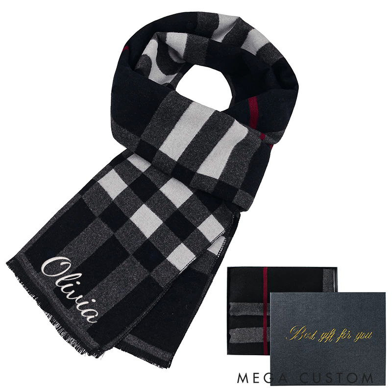 Personalised Name Embroidered Scarf for Men Custom Monogram Scarf Winter Long Scarves Gifts for Boyfriend