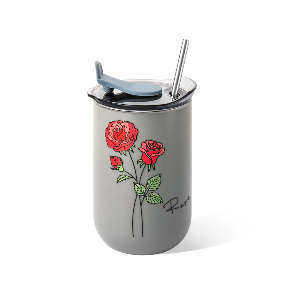 Personalized Watercolor Birth Flower Tumbler with Name Insulated Coffee Straw Tumbler Housewarming Birthday Party Favor Gift Trip Girl  Gift 