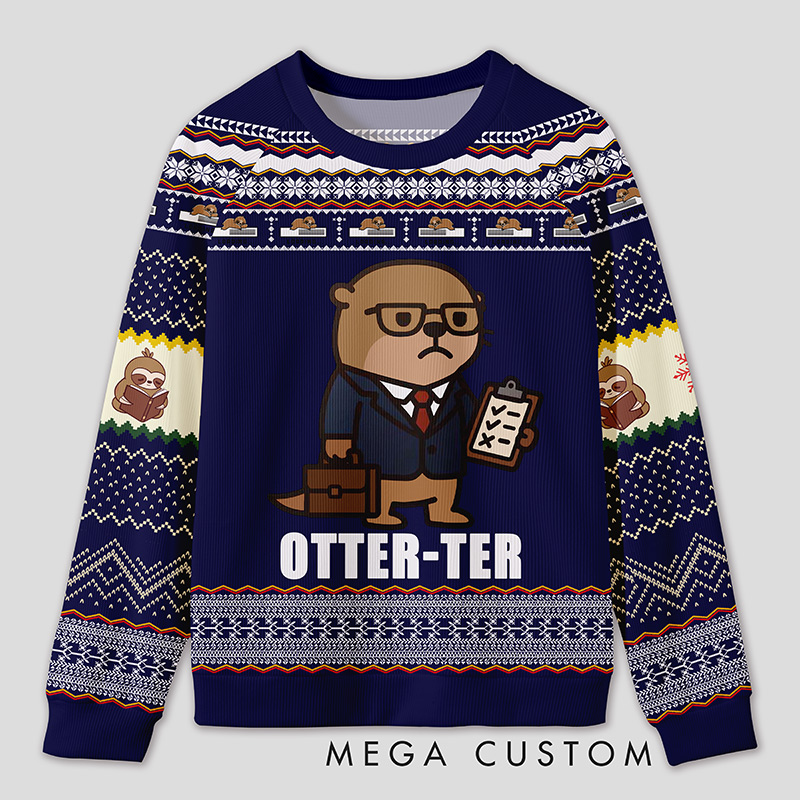 Personalized Otter Auditor Humor Ugly Sweater Office Holiday Party Gift for Accounting Pros