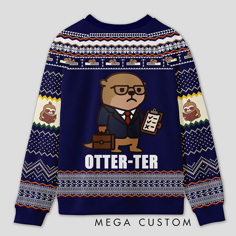 Personalized Otter Auditor Humor Ugly Sweater Office Holiday Party Gift for Accounting Pros