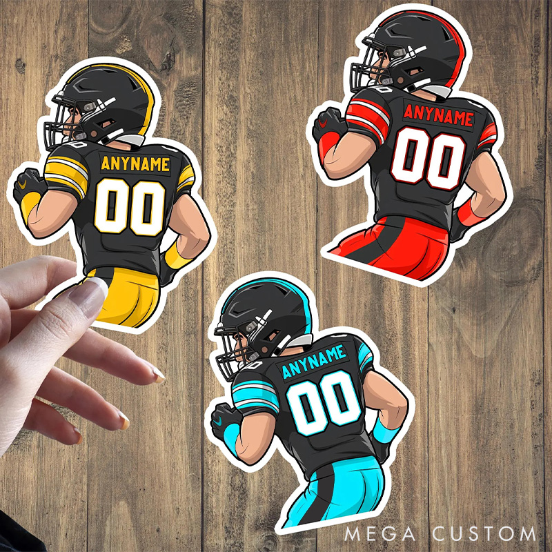 Personalized American Football Sticker with Custom Name and Number on the Player Back Side