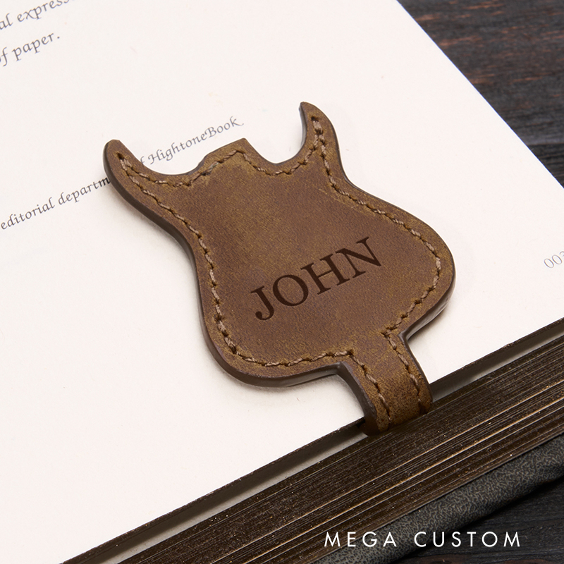 Personalized Leather Guitar Bookmark Magnetic Bookmark Custom Name Engraved Page Marker Perfect Gift for Music Lovers and Readers Unique Rock‑Style Book Accessory Guitar Accessories Gifts for Him
