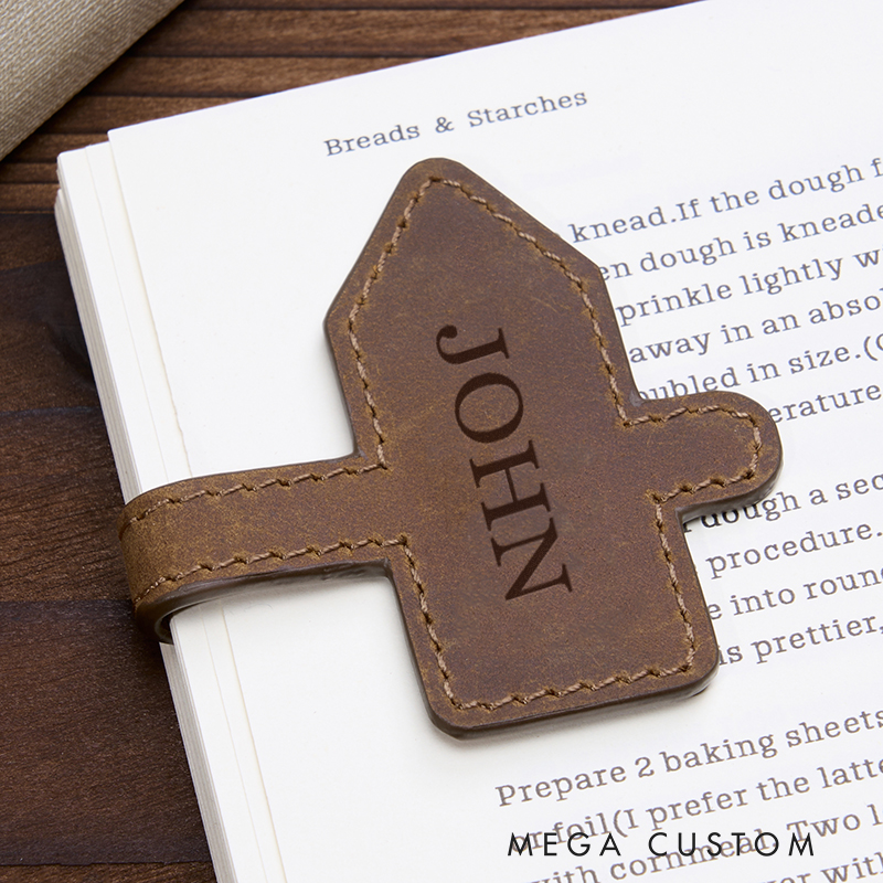 Personalized Leather Bookmark Road Sign Shaped Bookmark Magnetic Bookmark Custom Initials Engraved Page Marker, Unique Gift for Travelers and Adventurers Handmade Rustic Reading Accessory