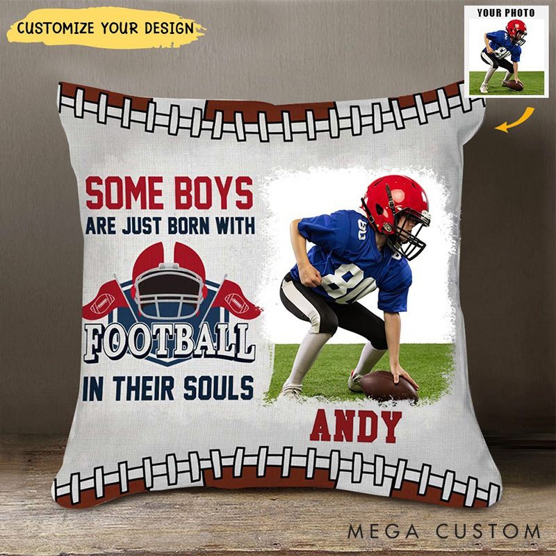 Personalized American Football Design Throw Pillow with Custom Photo, Name, and Inspiring Quote