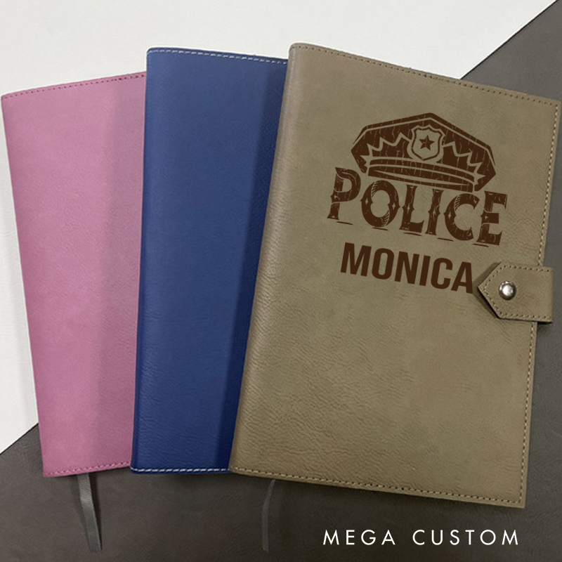 Personalized Leather Notebook for Police Officers Police Badge With the Word Police Leather Journal Policeman Appreciation Gift