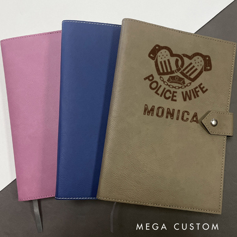 Personalized Leather Notebook for Police Officers Two Pairs of Handcuffs Forming a Heart Design Leather Journal Policeman Appreciation Gift