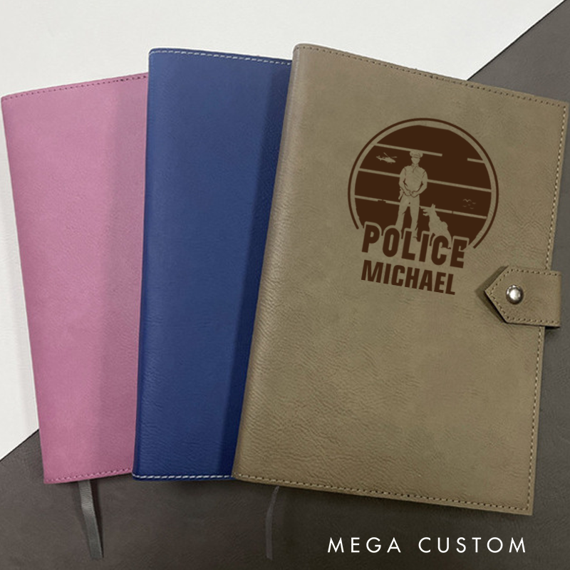 Personalized Leather Notebook for Police Officers Standing Tall with Dog Leather Journal Policeman Appreciation Gift