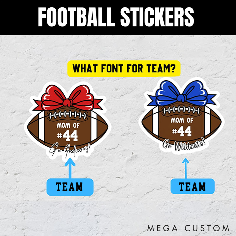 Personalized American Football and Rugby Bow Sticker with Custom Player Decal Name and Number