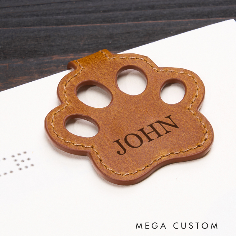 Personalized Leather Bookmark Dog Paw Bookmark Magnetic Bookmark Custom Name Engraved Page Marker Gift for Readers and Dog Lovers Unique Pet-Themed Book Accessory Pet Accessories