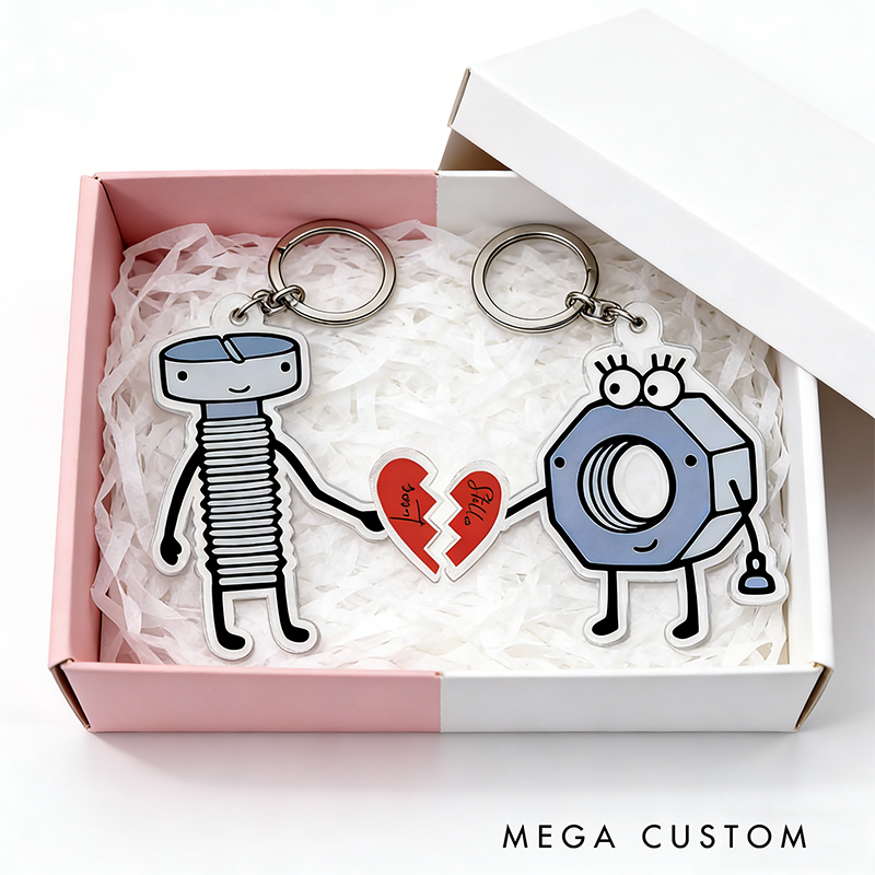 Personalized Nut and Bolt Couple Keychain Custom Names Unique Holiday Gift for Couples