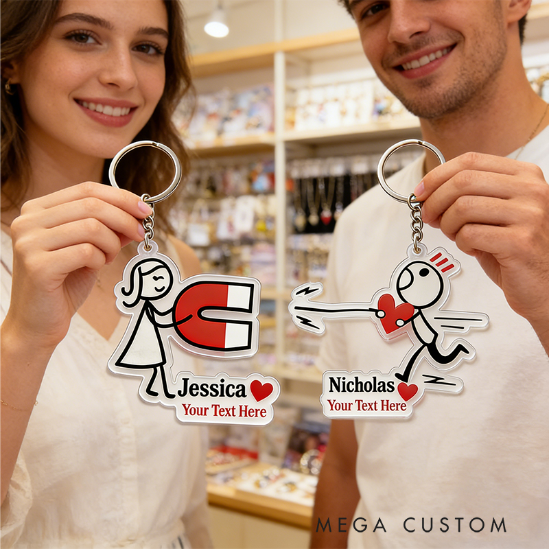 Personalized Couple Keychain with Love Magnet Design Custom Names Enchanting Holiday Gift for Couples