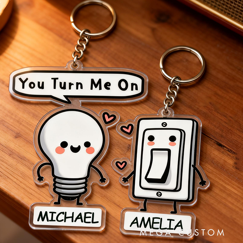 Personalized Control Your Love Switch Couple Keychain Custom Text Interactive Holiday Gift for Couples