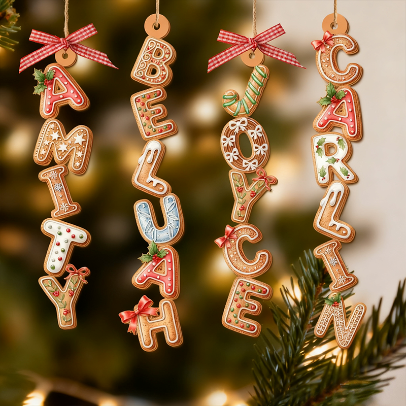 Personalized Gingerbread Alphabet Ornament Baby Name Ornament First Christmas Stocking Tags Christmas Gifts Holiday Ornament Xmas Tree Decor