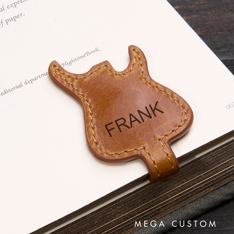 Personalized Leather Guitar Bookmark Magnetic Bookmark Custom Name Engraved Page Marker Perfect Gift for Music Lovers and Readers Unique Rock‑Style Book Accessory Guitar Accessories Gifts for Him