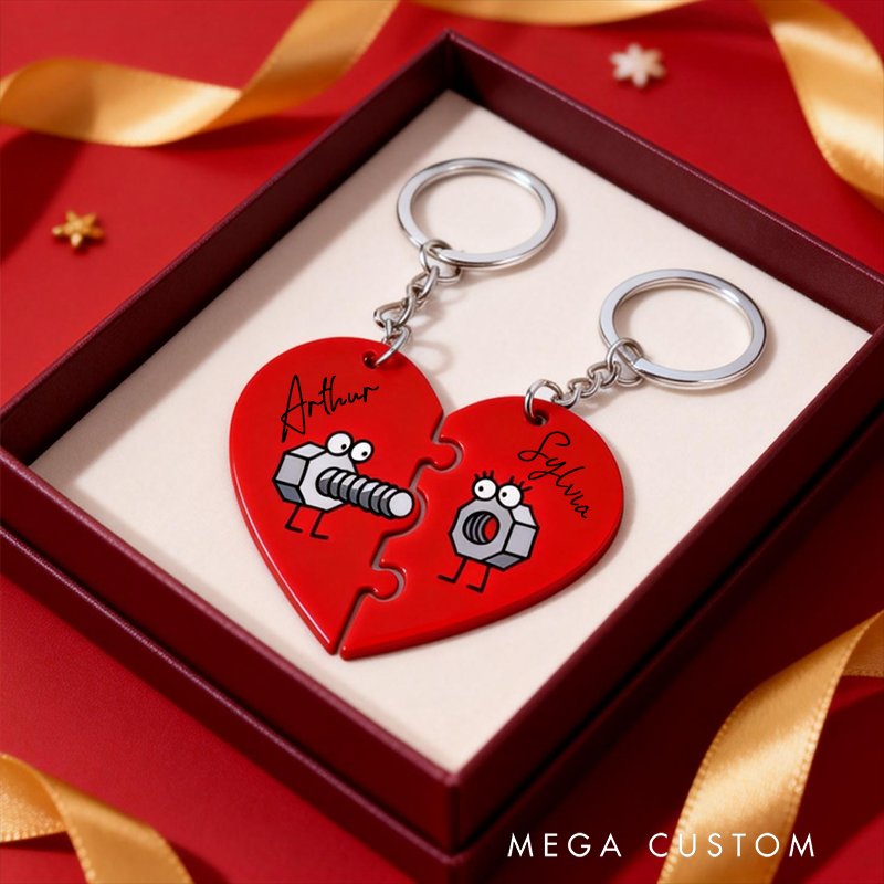 Personalized Heart Shaped Nut Keychain Custom Couple Names Romantic Holiday Gift for Couples