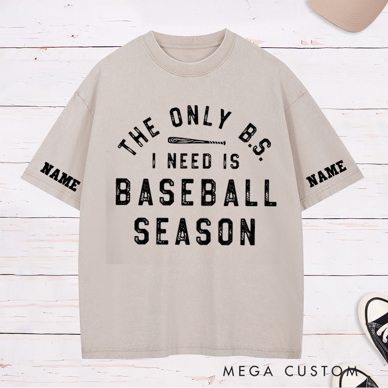 Personalized Funny Baseball Season Washed T-Shirt with Custom Text 