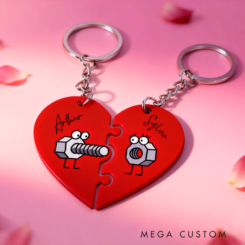 Personalized Heart Shaped Nut Keychain Custom Couple Names Romantic Holiday Gift for Couples