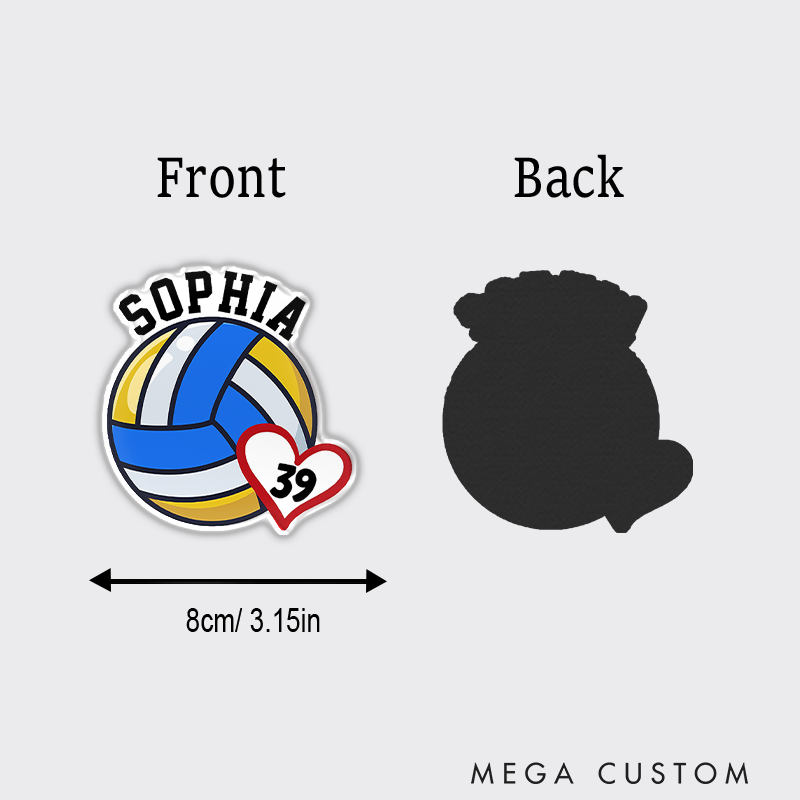 Personalized Volleyball Heart Magnets with Custom Player Name and Number for Athlete