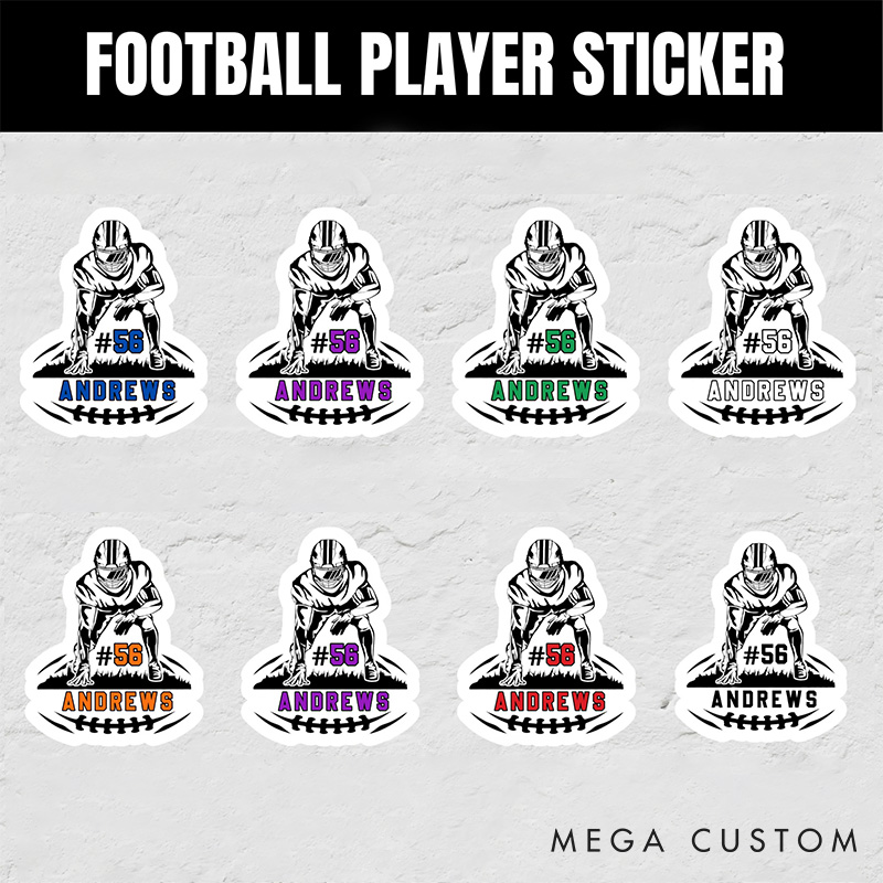 Personalized American Football Sticker with Custom Team Player Name and Jersey Number 