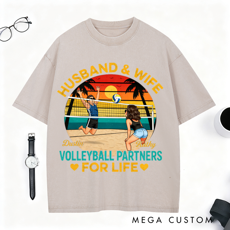Personalized Volleyball Partners for Life T-Shirt with Custom Names for Husband and Wife