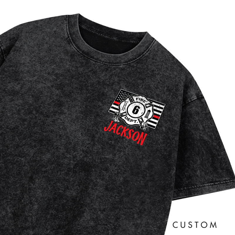 Personalized Firefighter Washed T-Shirt Firefighter Dad Design Thoughtful Gift for Cool Dads