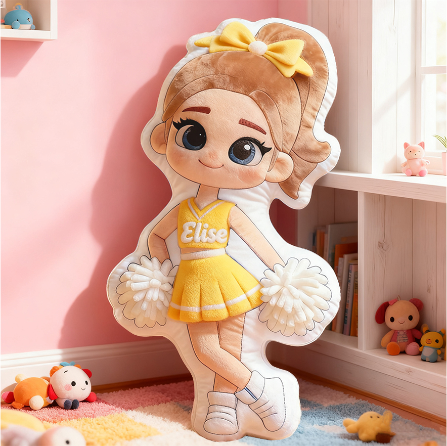 Personalized Cheerleader Gift Pillow with Custom Name and Pom-Poms