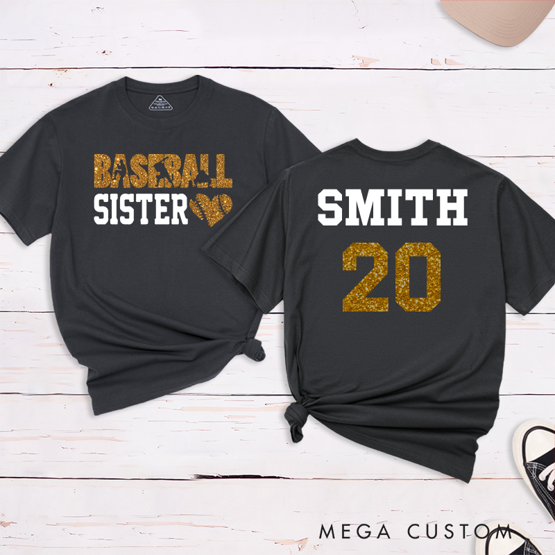 Personalized Baseball T-Shirt with Heart Graphic and Custom Name and Number