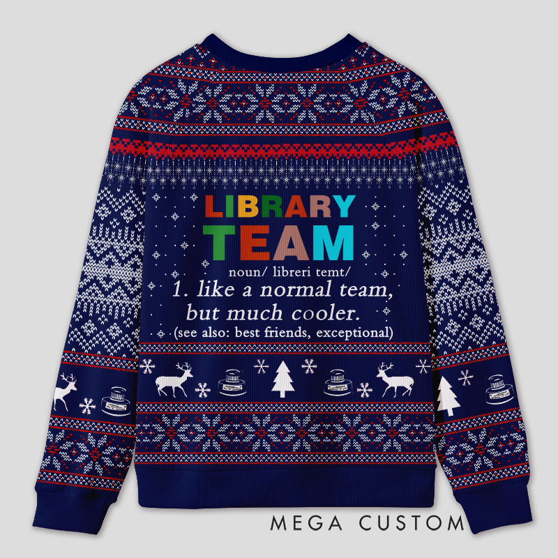 Personalized Library Team Themed Ugly Sweater Festive Gift for Book Loves