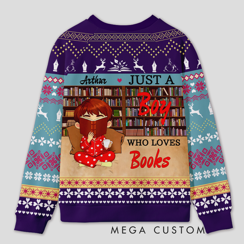 Personalized Reading Enjoyment Bookworm Ugly Sweater Festive Gift for Book Lovers