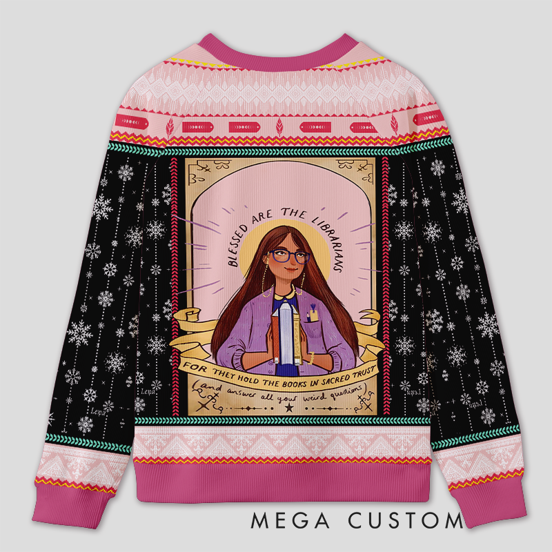 Personalized Librarian Appreciation Ugly Sweater Office Holiday Party Gift for Book Lovers