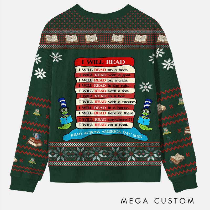 Personalized Reading Joy Anywhere Ugly Sweater Holiday Gift for Book Lover