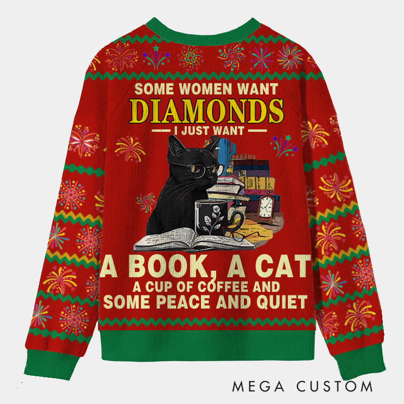 Personalized Book Cat Coffee Ugly Sweater Librarians Tranquil Dream Holiday Gift for Librarians