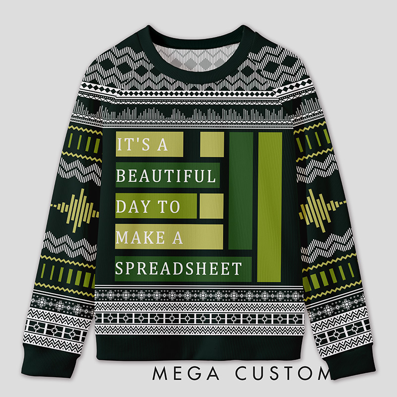 Personalized Spreadsheet Geek Humor Ugly Sweater Office Holiday Party Gift for Accounting Professionals