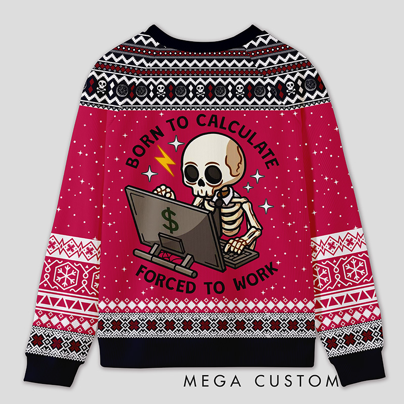 Personalized Working Skeleton Accountant Humor Ugly Sweater Office Holiday Party Gift for Accountants