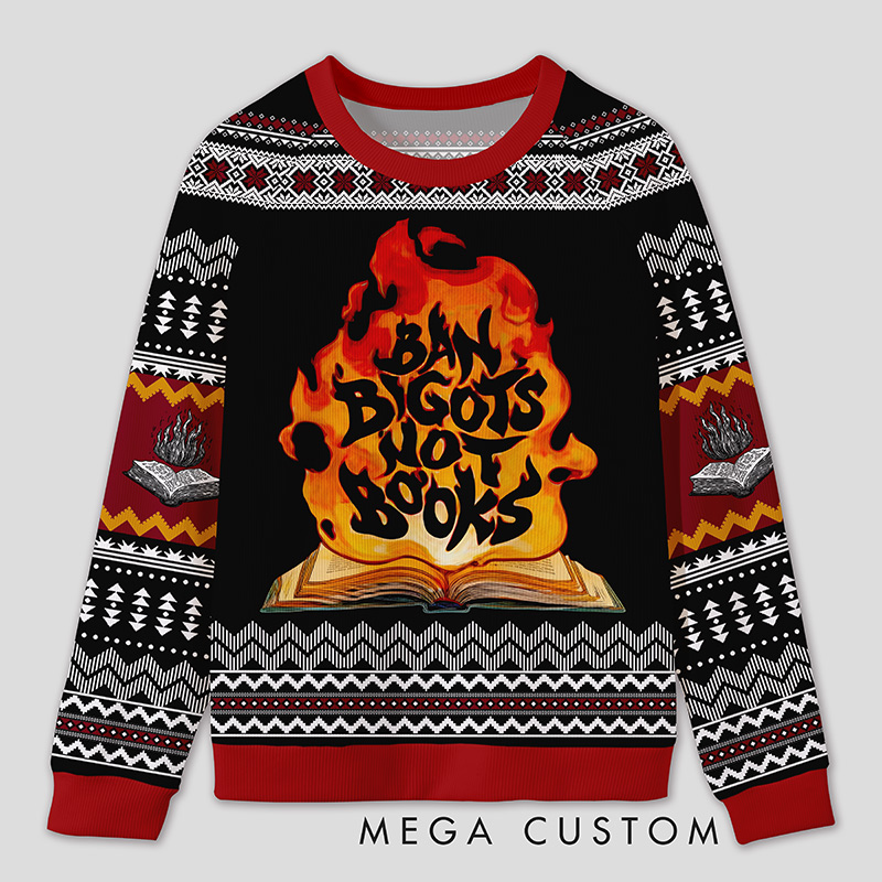 Personalized Anti Book Ban Humor Ugly Sweater Office Holiday Party Gift for Book Defenders