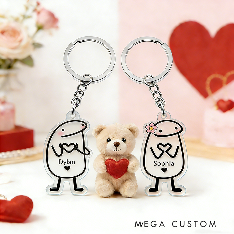 Personalized Heart Fluttering Moment Cartoon Keychain Engraved Keychain Whimsical Gift for Couples