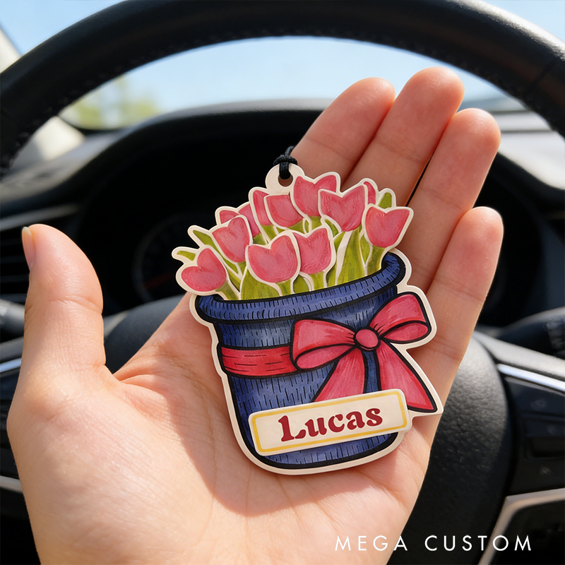 Personalized Engraved Tulip Keychain Cartoon Plant Design Adorable Gift for Him Gift for Her Flower Lovers