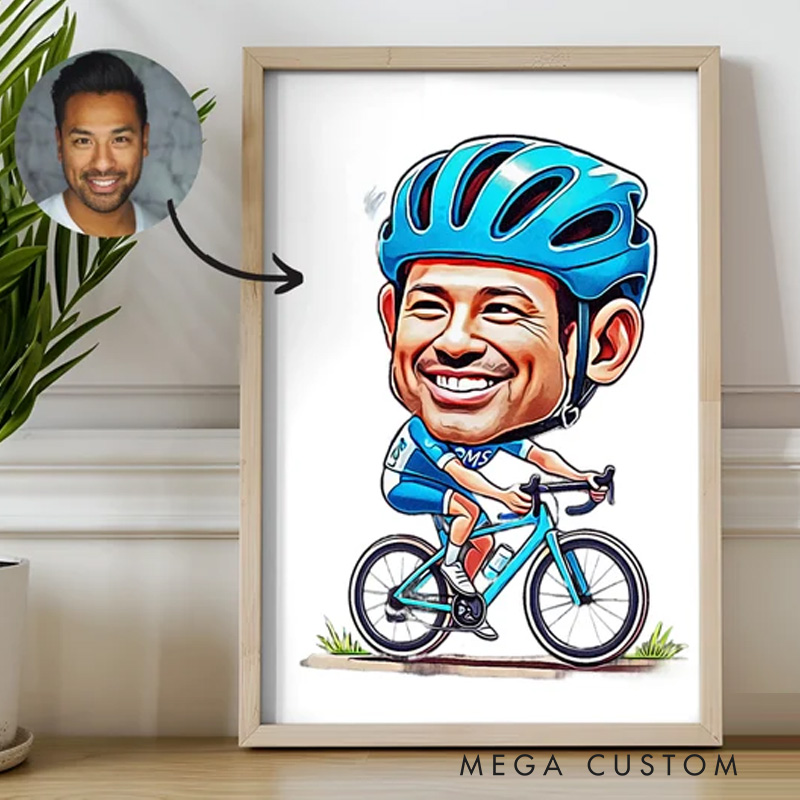 Personalized Cyclist Portrait Caricature Gift for Him Custom Bicycle Cartoon Unique Cycling Gift Funny Hand Drawn Portrait Ideal for Cyclists