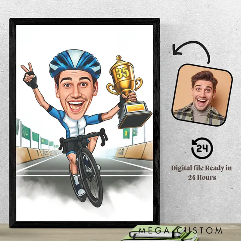 Personalized Cyclist Portrait Caricature Gift for Him Custom Bicycle Cartoon Cycling Gift for Cyclists