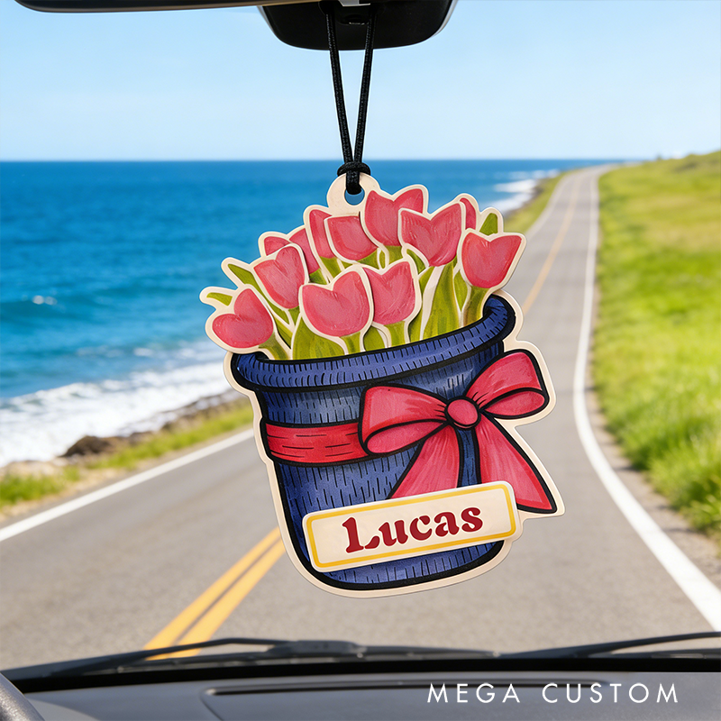 Personalized Engraved Tulip Keychain Cartoon Plant Design Adorable Gift for Him Gift for Her Flower Lovers