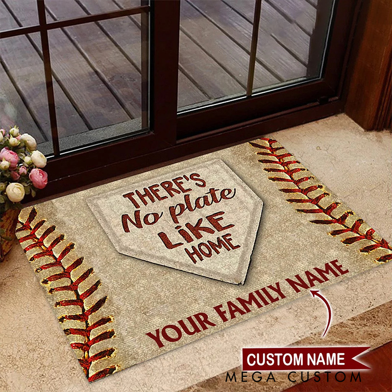 Personalized "THERE'S No plate Like HOME" Softball Doormat with Custom Name