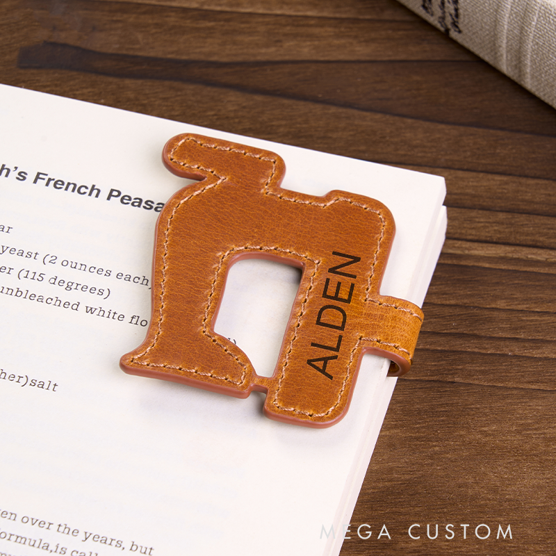 Personalized Leather Bookmark Sewing Machine Shaped Bookmark Custom Name Engraved Page Marker Perfect Gift for Sewers and Crafters Unique Handmade Leather Accessory