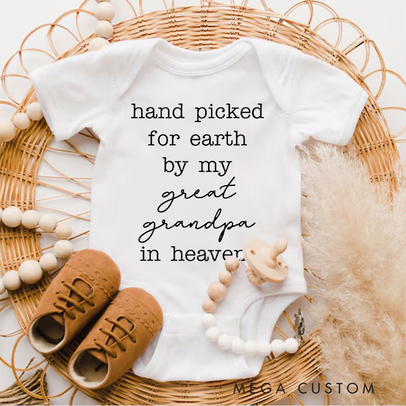 Personalized Baby Onesie Handpicked for Earth by My Great Grandpa Grandma in Heaven Onesie Bodysuit Heaven Sent Onesie New Baby Gift Baby Shower Gift