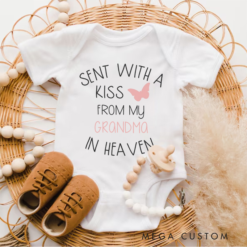 Personalized Sent with A Kiss by My Custom in Heaven Onesie in Heaven Onesie Bodysuit Heaven Sent Onesie Baby Shower Gift Guardian Angel New Baby Gift