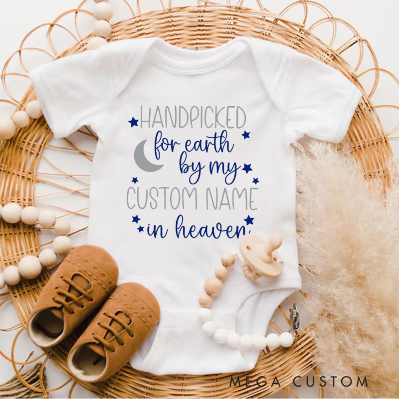 Personalized Handpicked for Earth by My Custom Name in Heaven Onesie Heaven Sent Onesie Bodysuit Baby Shower Gift Guardian Angel Baby Clothes New Baby