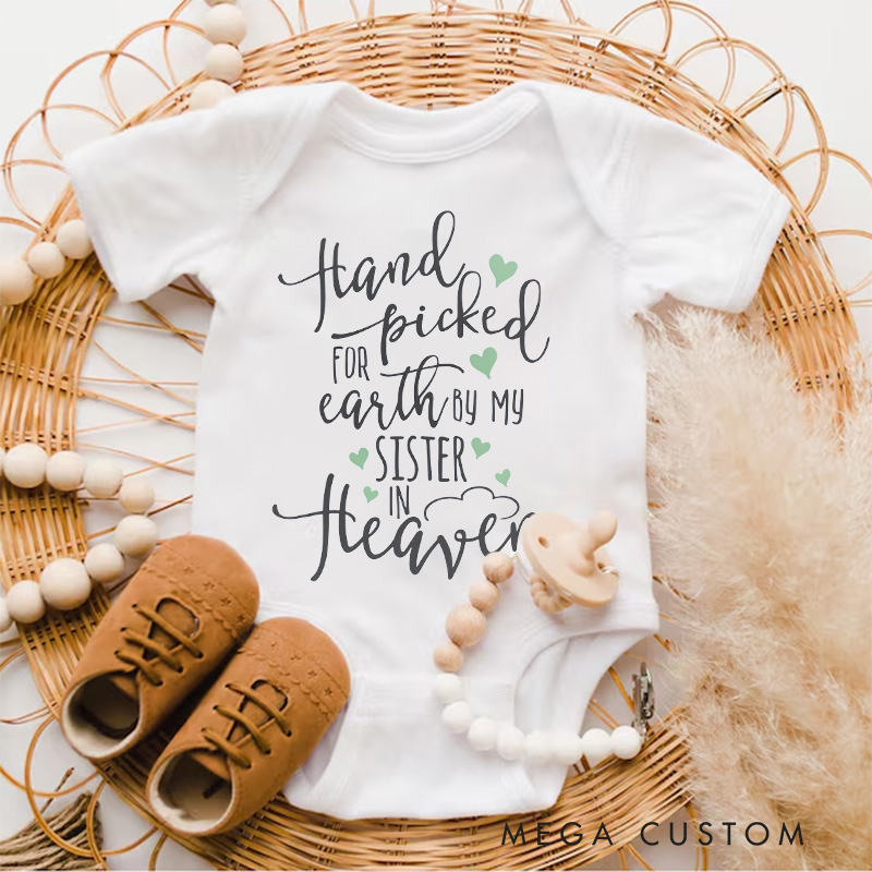 Personalized Handpicked for Earth by My Custom in Heaven Onesie Bodysuit Baby Announcement Onesie Baby Shower Gift Heaven Sent Onesie New Baby Gift
