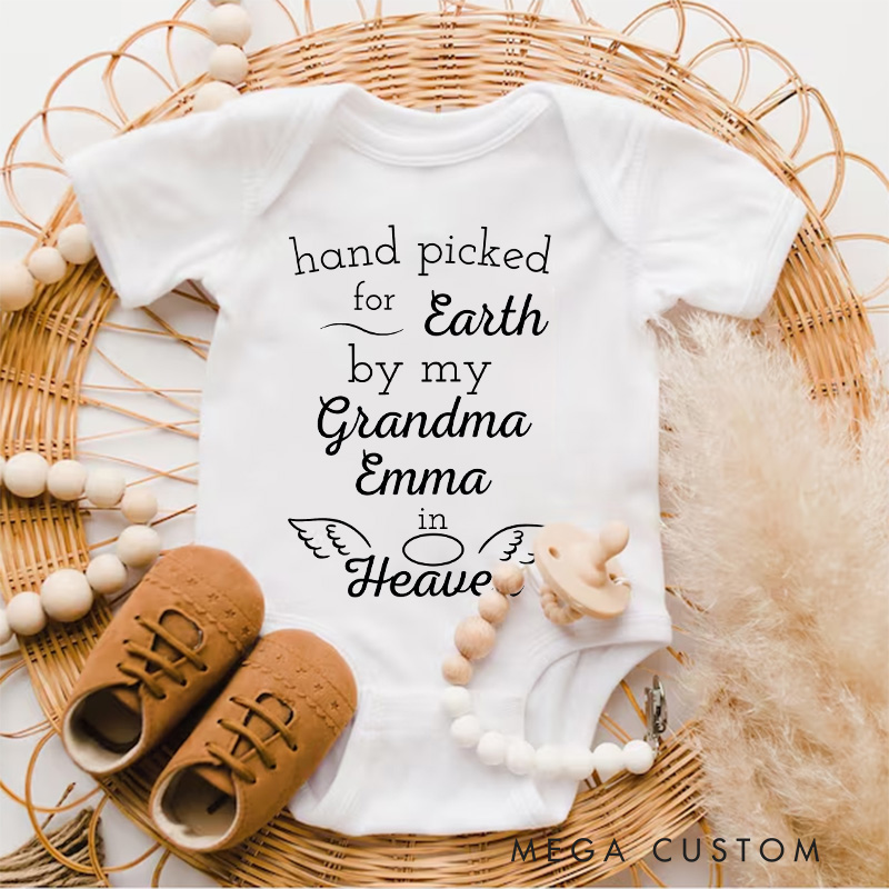 Personalized Onesie Handpicked for Earth by Custom Name in Heaven Bodysuit Baby Announcement Onesie Baby Shower Gift Heaven Sent Onesie New Baby Gift