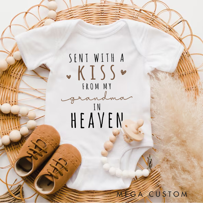 Personalized Sent with A Kiss from My Grandma Grandpa in Heaven Onesie Baby Bodysuit Baby Shower Gift Baby Announcement Onesie Heaven Sent New Baby