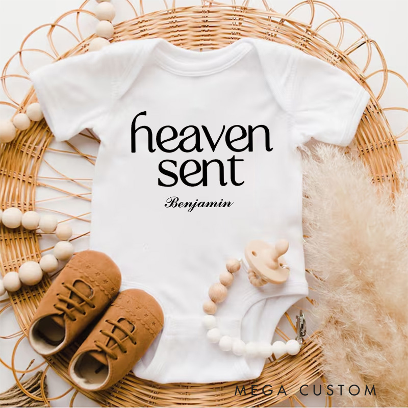 Personalized Heaven Sent Organic Cotton Baby Bodysuit Baby Announcement Onesie Baby Shower Gift Heaven Sent Onesie New Baby Gift